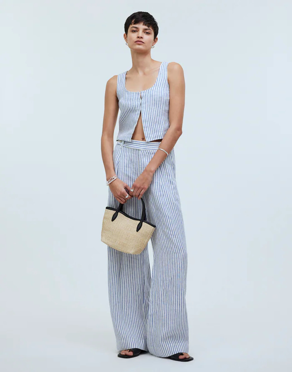 Madewell Scoopneck Crop Tank 100% Linen Sailor Preppy 6